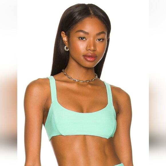 L*Space Jess Bikini Top in Bright Teal Ribbed Size DD NWT - Picture 1 of 6